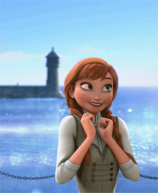 Anna from Frozen gesturing excitedly to the left