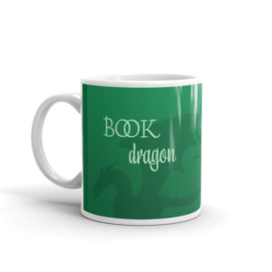 Green Book Dragon Mug with Lettering and Dragon in Background
