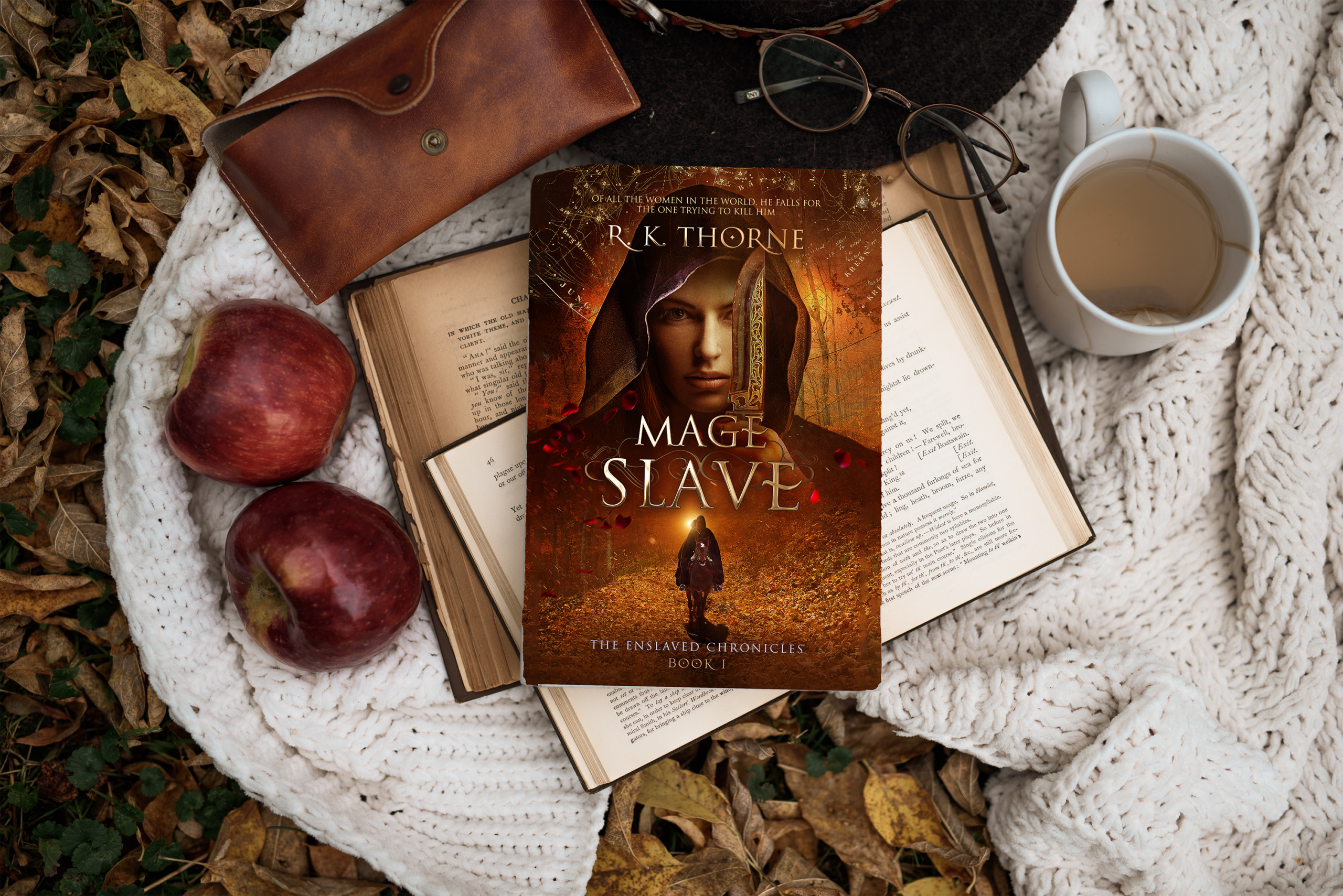 mage slave cover mockup with notebooks, apple, fall themes